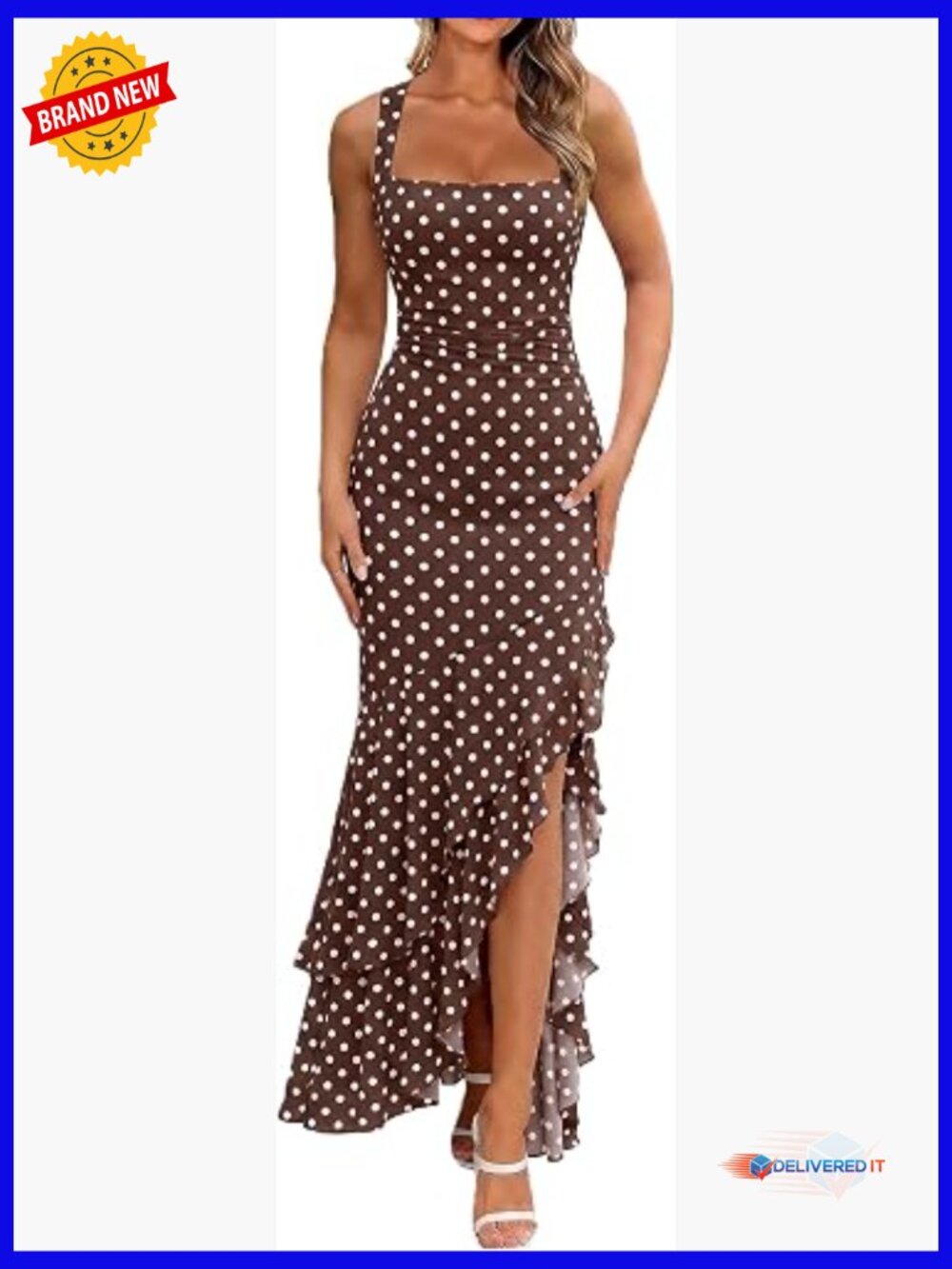 Bodycon Ruched Polka Dot Maxi Dress Mesh Mermaid Ruffle Cocktail